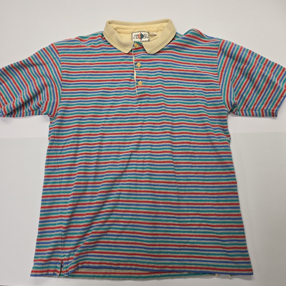 Vintage Grand Canyon Mens XL Striped Polo Shirt Short Sleeve Cotton Multicolor